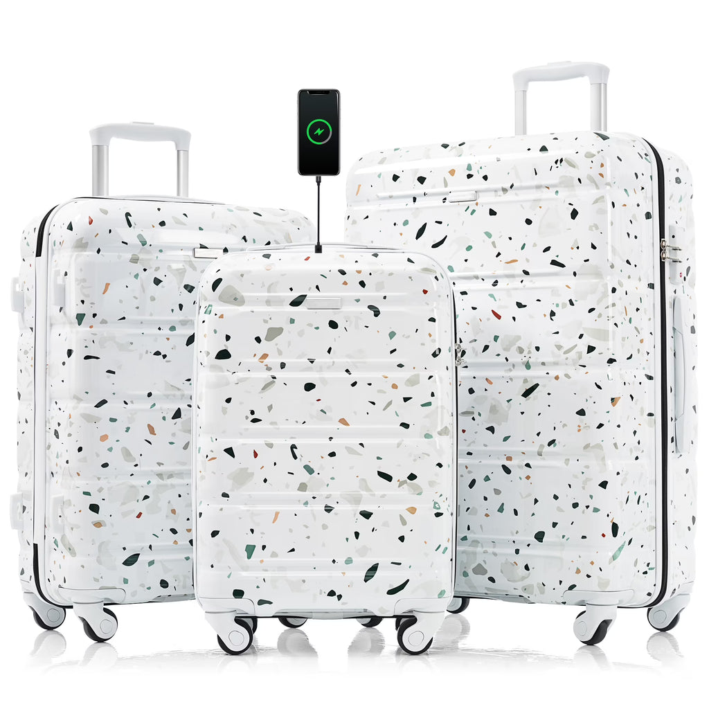 Nouveauté 2026 – Ensemble de 3 valises PAPROOS (51/61/71 cm), valise rigide légère avec port USB et crochets latéraux, bagage de voyage avec serrure TSA, valise à roulettes rigide pour l'école et les voyages, rose
