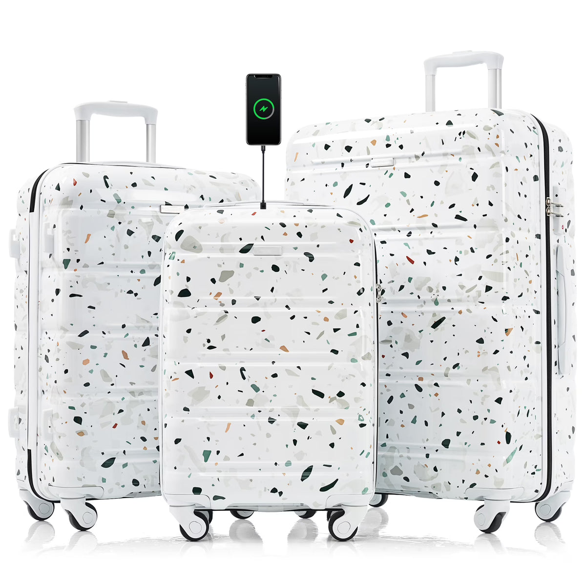 Nouveauté 2026 – Ensemble de 3 valises PAPROOS (51/61/71 cm), valise rigide légère avec port USB et crochets latéraux, bagage de voyage avec serrure TSA, valise à roulettes rigide pour l'école et les voyages, rose