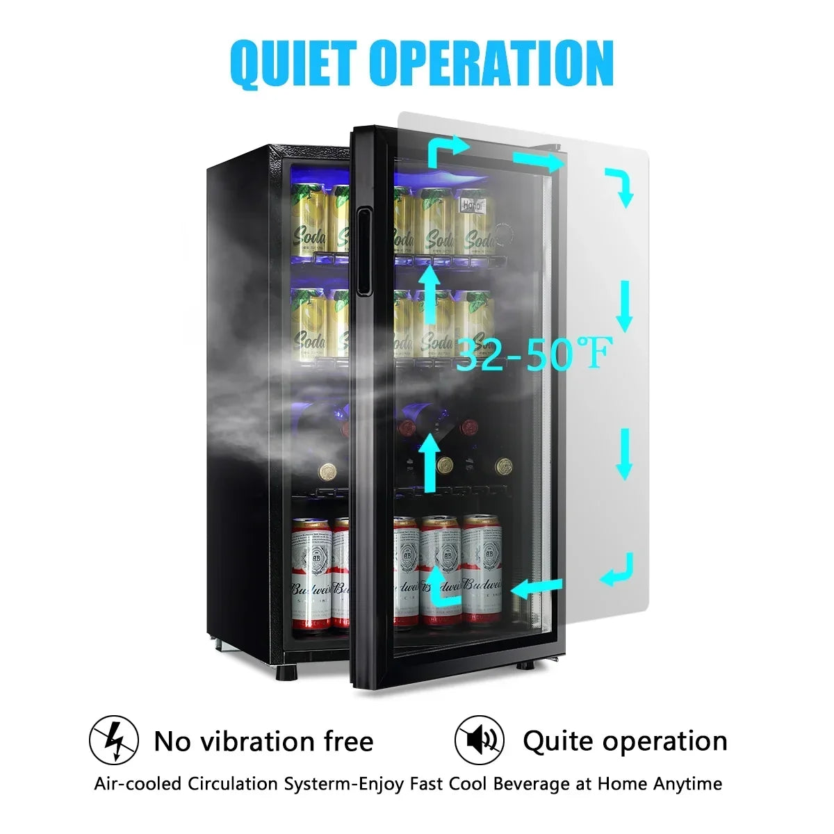 Nouveauté 2026 – Réfrigérateur à boissons compact WANAI , capacité de 100 canettes, porte vitrée, acier inoxydable noir