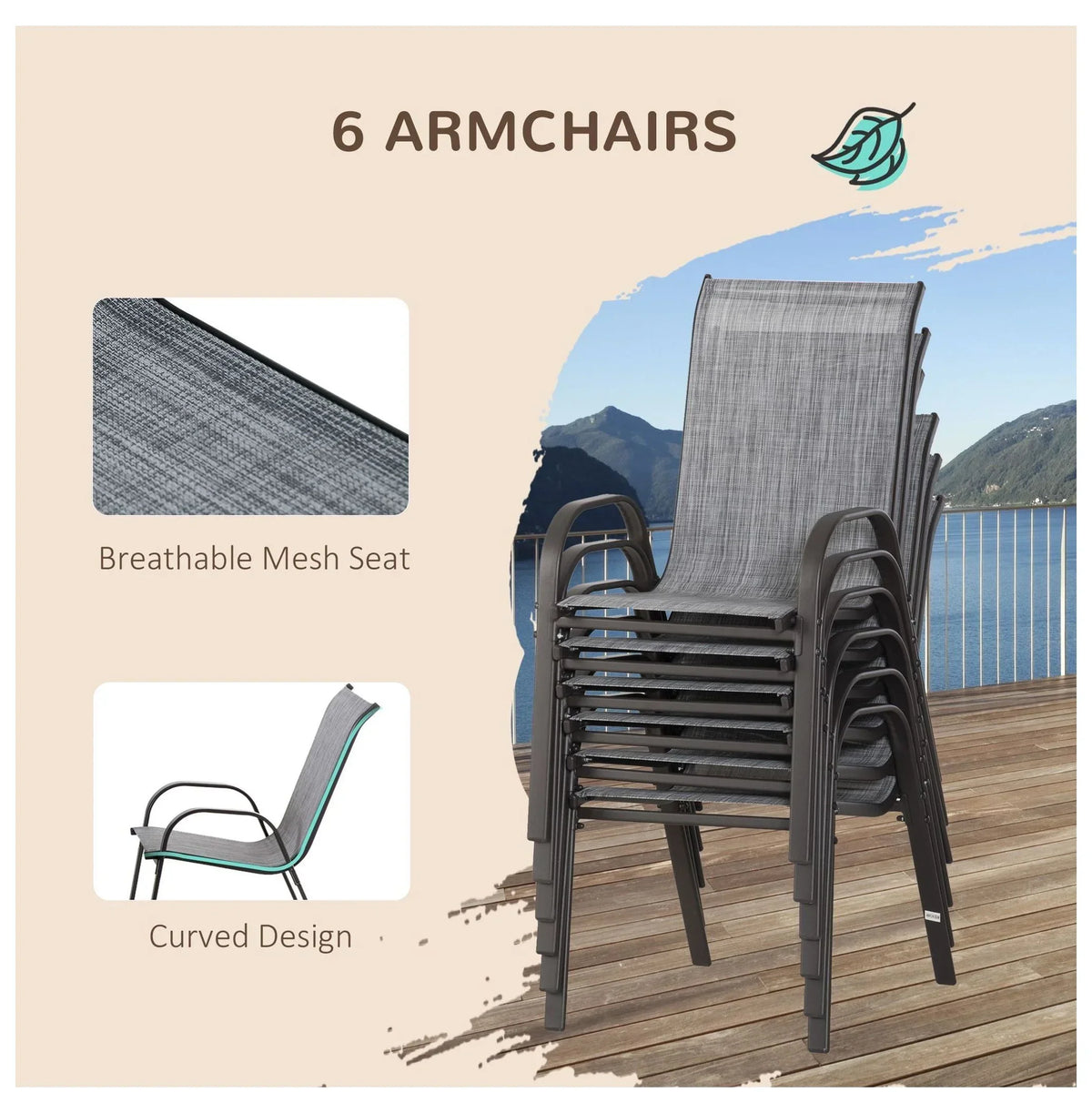 Nouveauté 2026 – Ensemble de salle à manger d'extérieur 8 pièces avec parasol, table et chaises de patio, tissu à séchage rapide, 6 chaises, gris