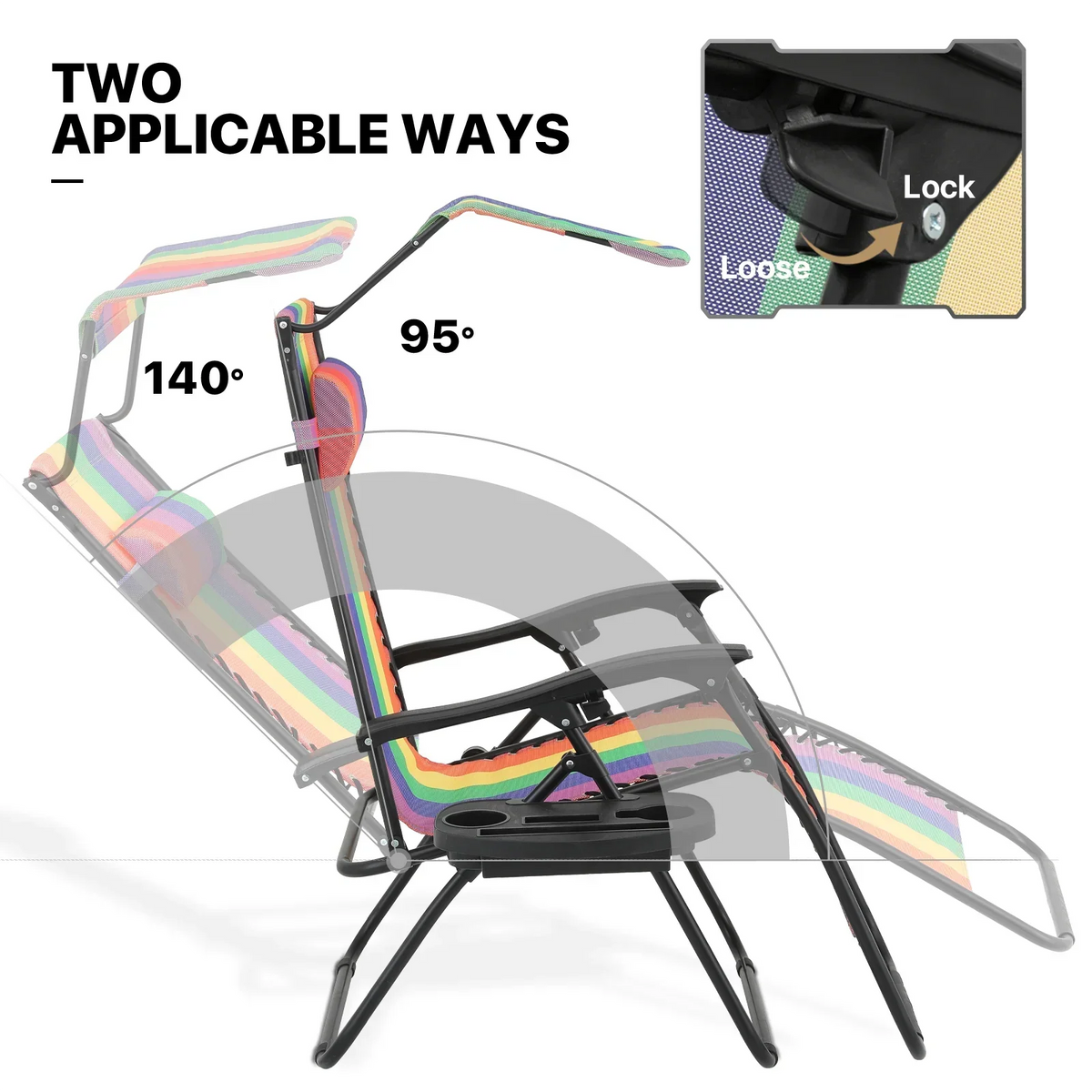 Nouveauté 2026 – Ensemble de 2 chaises MoNiBloom Zero Gravity , fauteuils de plage/terrasse pliables avec auvent et appui-tête, noirs