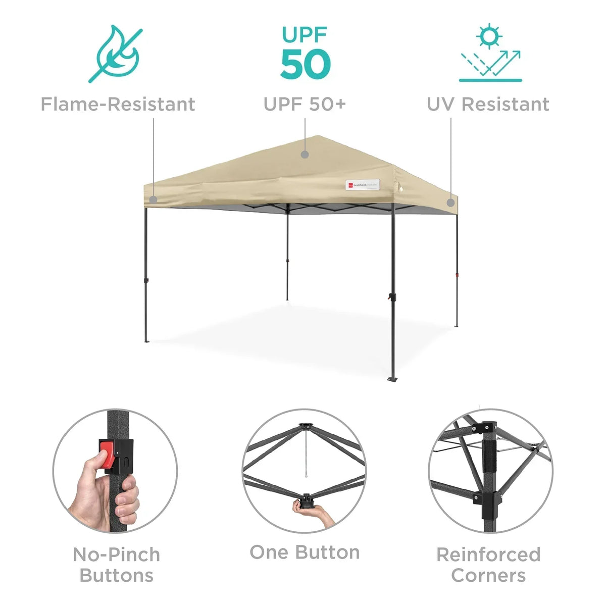 Nouveauté 2026 – Best Choice Products 3,66 m x 3,66 m - Abri pliant facile à monter avec installation en un clic, sac à roulettes et 4 sacs de lestage - Bleu marine