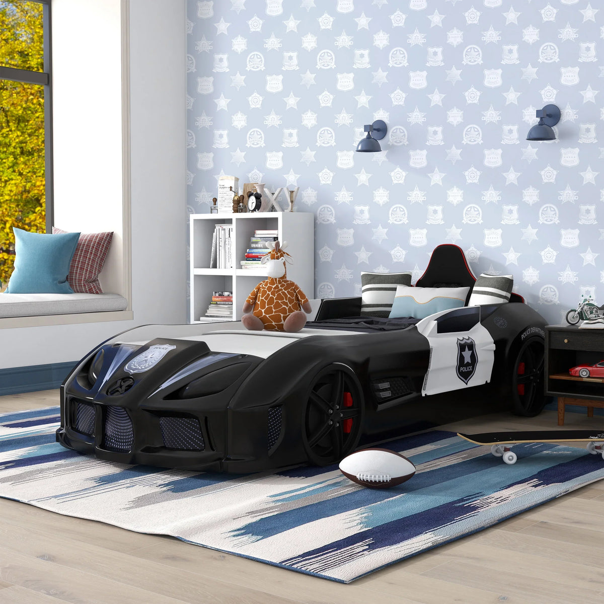 Nouveauté 2026 – Lit double en plastique pour enfants Dash Kids, motif voiture de course, avec LED et son, blanc, Furniture of America
