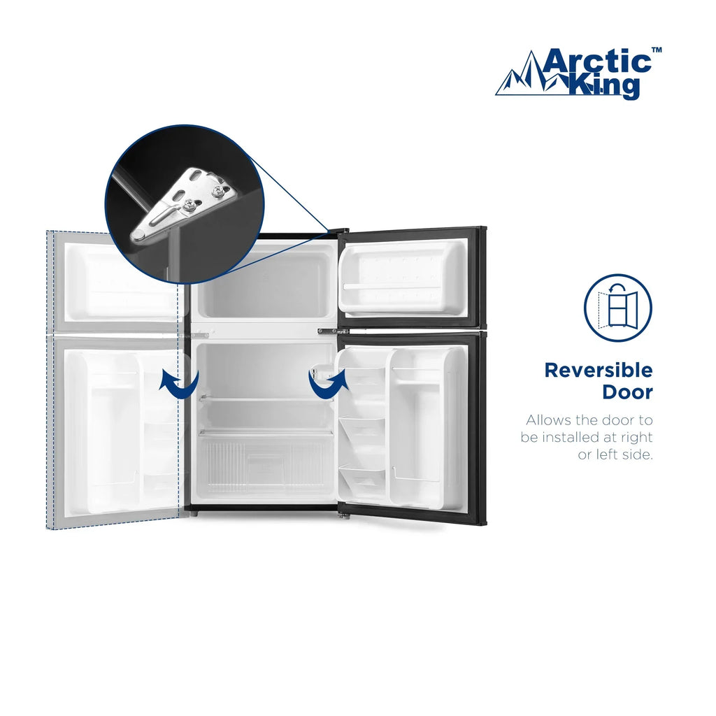 Nouveauté 2026 – Mini-réfrigérateur à deux portes Arctic King 3,2 pi³ avec congélateur, acier inoxydable, E-Star