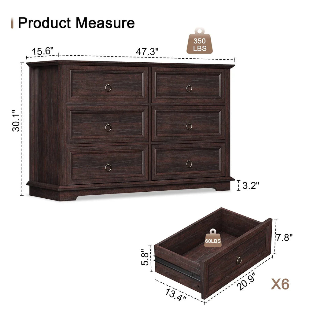 Nouveauté 2026 – Commode FAGAGA 6 tiroirs pour salon, meuble de rangement en bois pour chambre, blanc