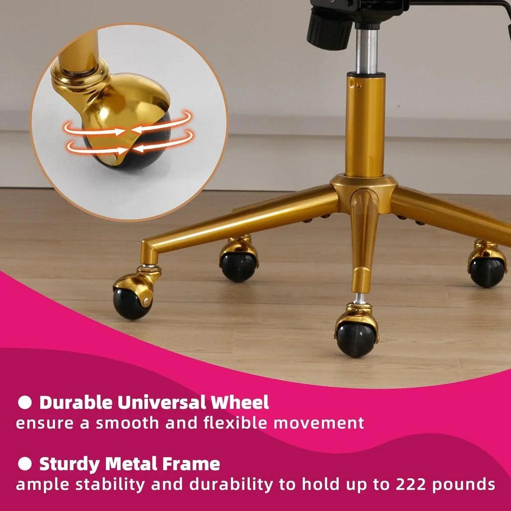 Nouveauté 2026 – Chaise de bureau Westice , chaise de travail en velours, chaise pivotante réglable en hauteur avec base dorée, idéale pour coiffeuse, bureau, salon ou salle informatique, beige