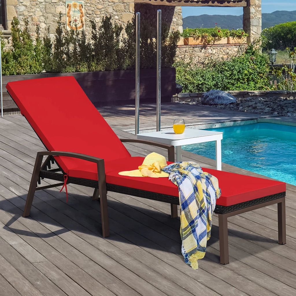 Nouveauté 2026 – Costway Lot de 2 chaises longues de patio en rotin, dossier inclinable, coussin réglable, rouge