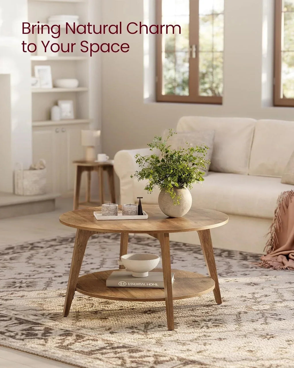Nouveauté 2026 – Table basse ronde VASAGLE , table basse à 2 niveaux avec rangement, pour salon, 80 x 45 cm, facile à monter, couleur miel