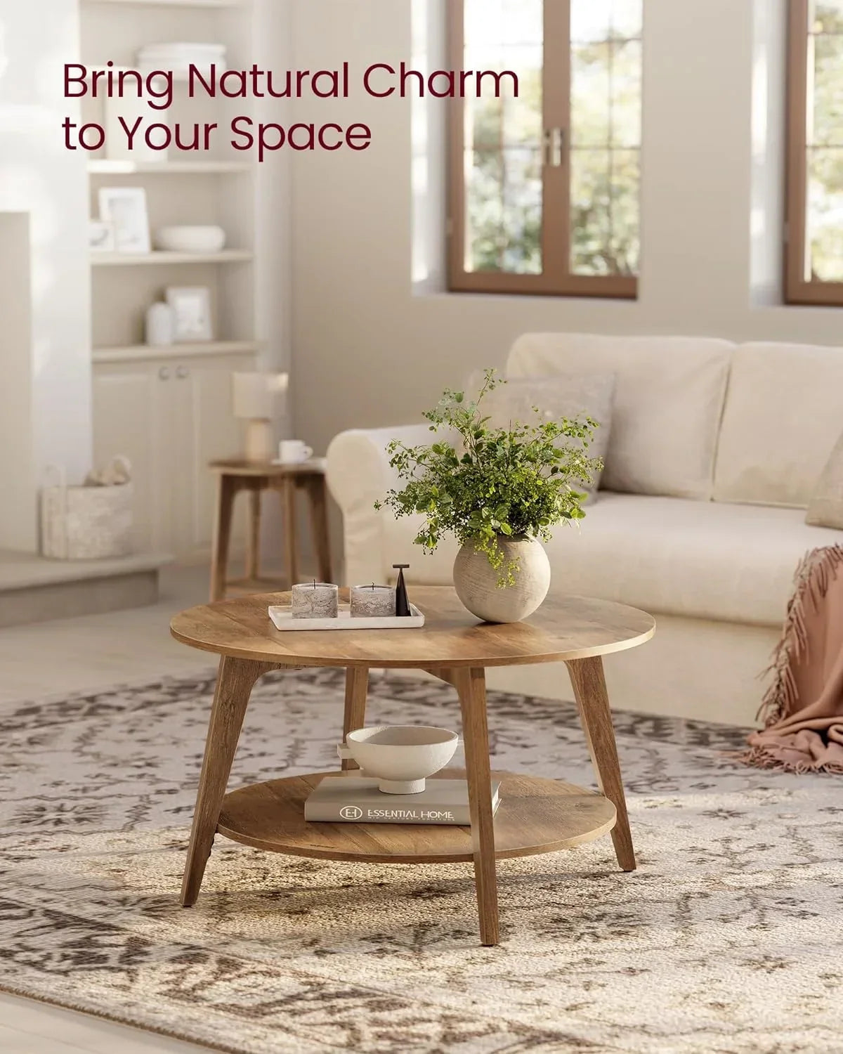 Nouveauté 2026 – Table basse ronde VASAGLE , table basse à 2 niveaux avec rangement, pour salon, 80 x 45 cm, facile à monter, couleur miel