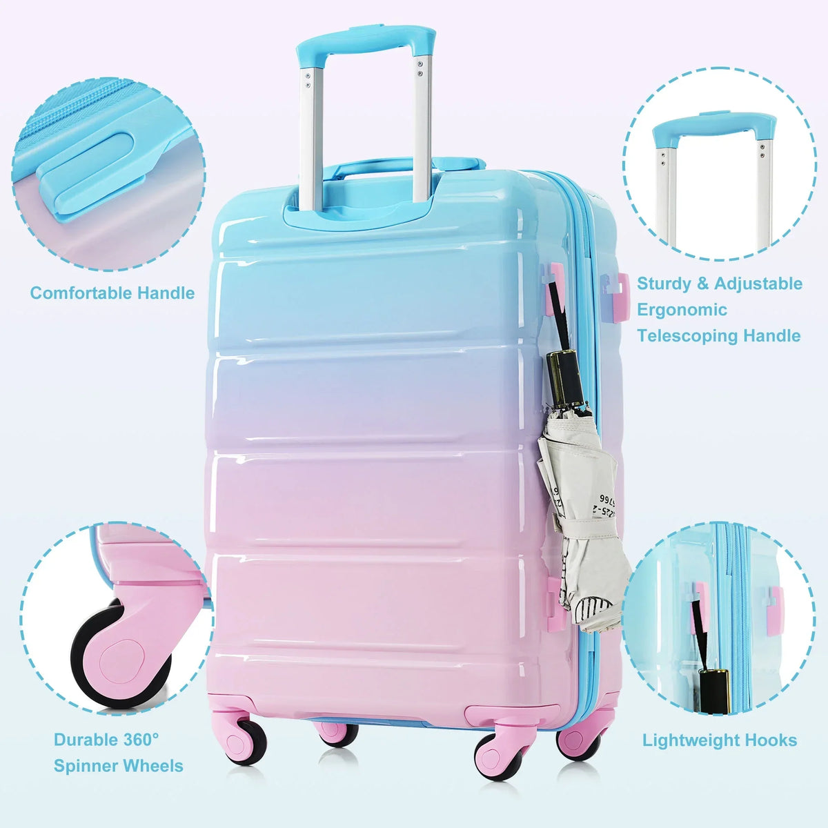Nouveauté 2026 – Ensemble de 3 valises PAPROOS (51/61/71 cm), valise rigide légère avec port USB et crochets latéraux, bagage de voyage avec serrure TSA, valise à roulettes rigide pour l'école et les voyages, rose