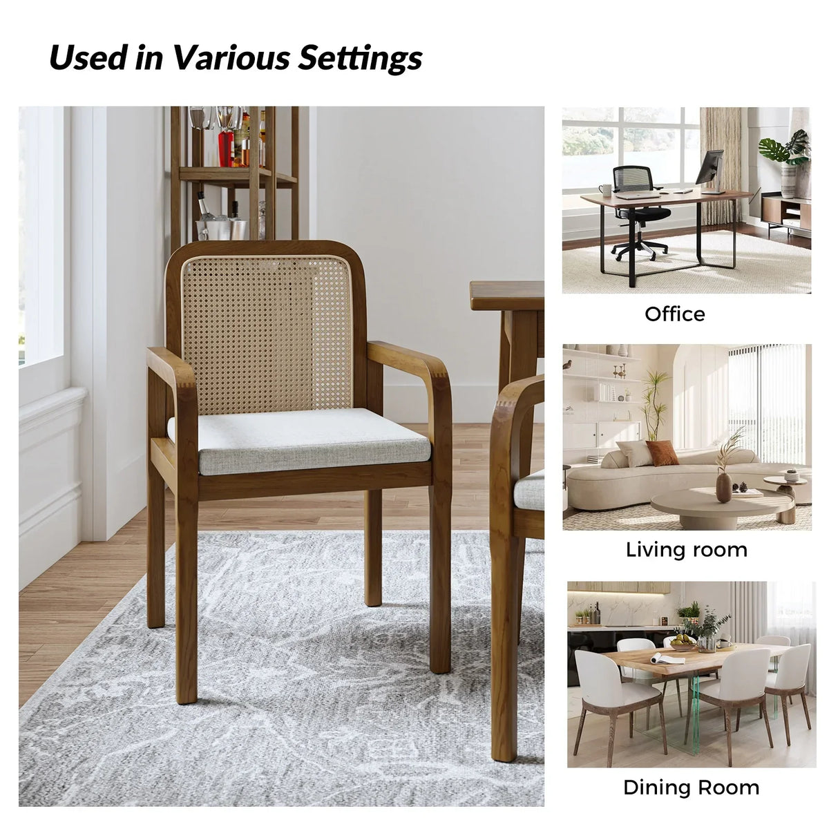 Nouveauté 2026 – Ensemble de 2 chaises de salle à manger Rattan , fauteuils en bois avec coussins amovibles, style gland, pour la maison, la cuisine ou le restaurant