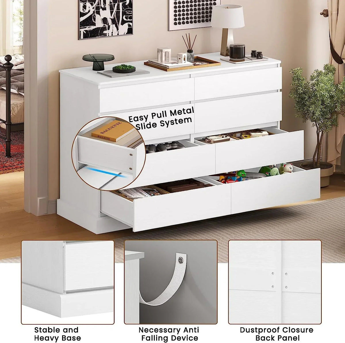 Nouveauté 2026 – Commode double à 8 tiroirs en bois noir, idéale pour la chambre à coucher ou le salon. Grand meuble de rangement pour la maison ou le salon