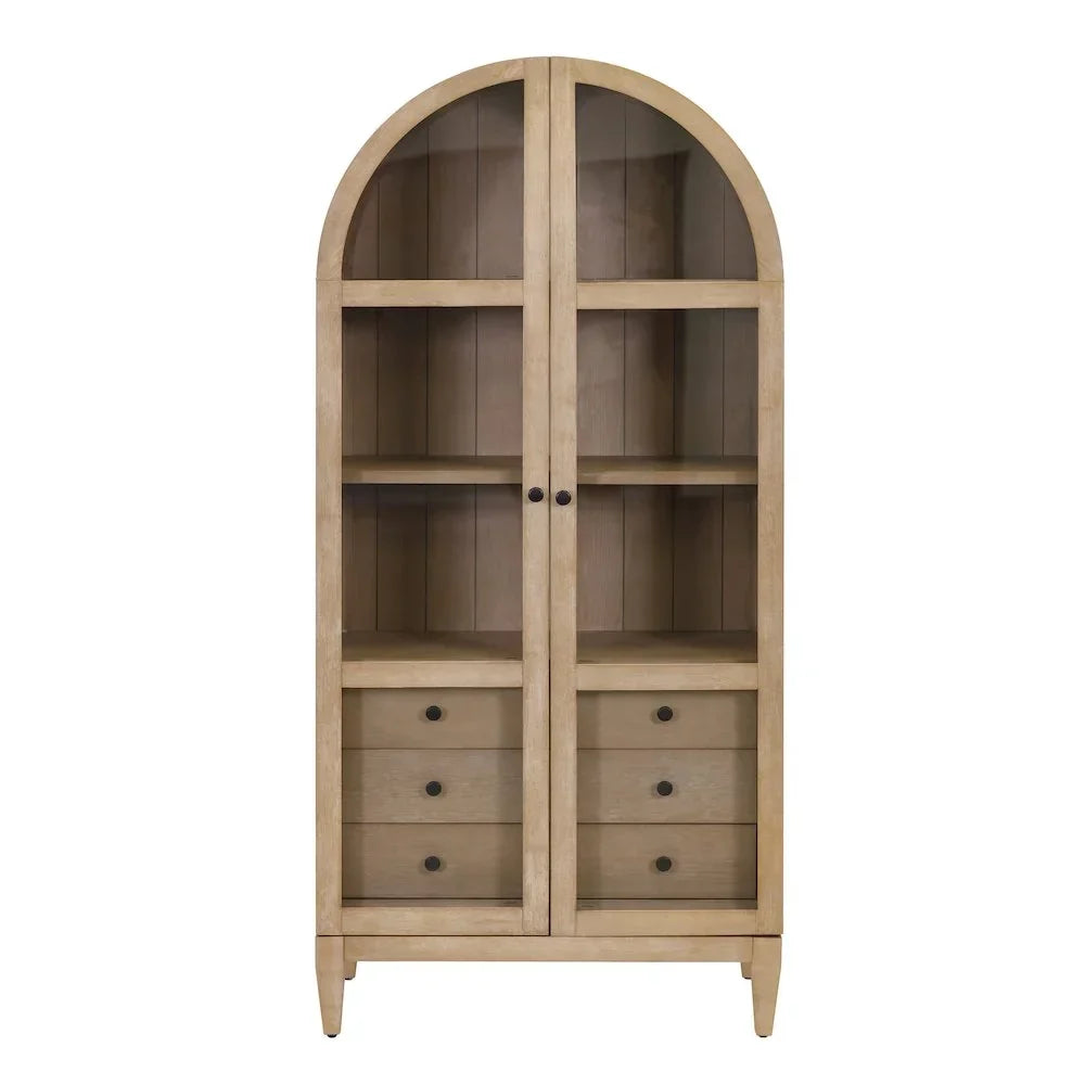 Nouveauté 2026 – Vitrine/bibliothèque cintrée en bois Modern , entièrement assemblée, marron clair