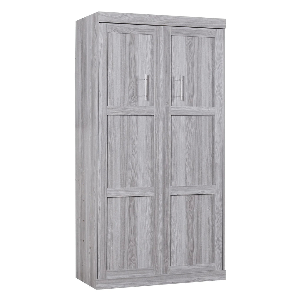 Nouveauté 2026 – Lit escamotable Euroco en pin gris, format simple, transformable en armoire
