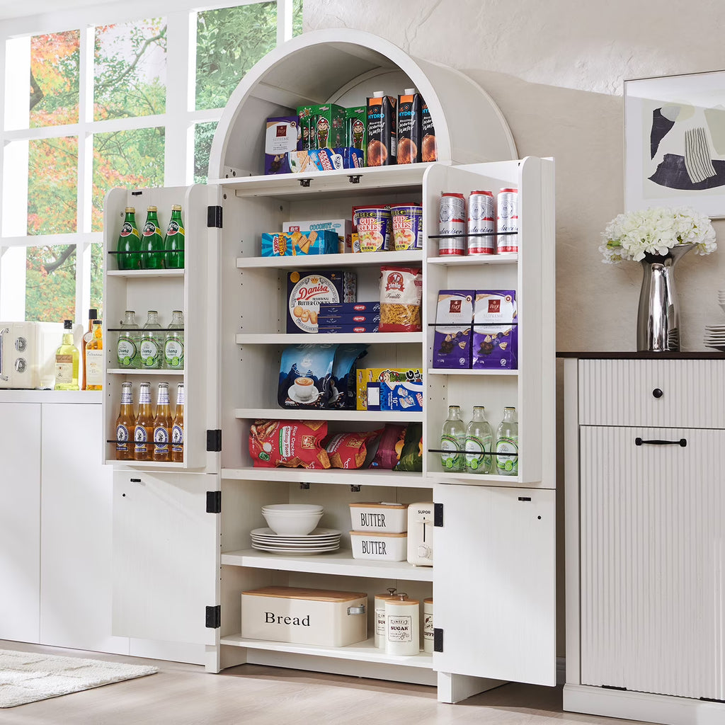 Nouveauté 2026 – Armoire de rangement de cuisine IFGET , 180 cm de haut, style arqué, avec étagères réglables, idéale pour la cuisine et la salle à manger