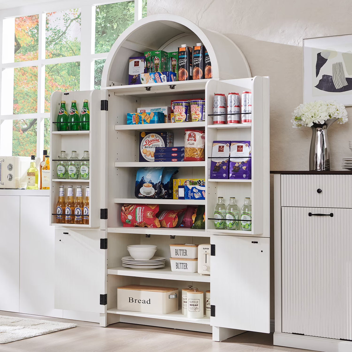 Nouveauté 2026 – Armoire de rangement de cuisine IFGET , 180 cm de haut, style arqué, avec étagères réglables, idéale pour la cuisine et la salle à manger