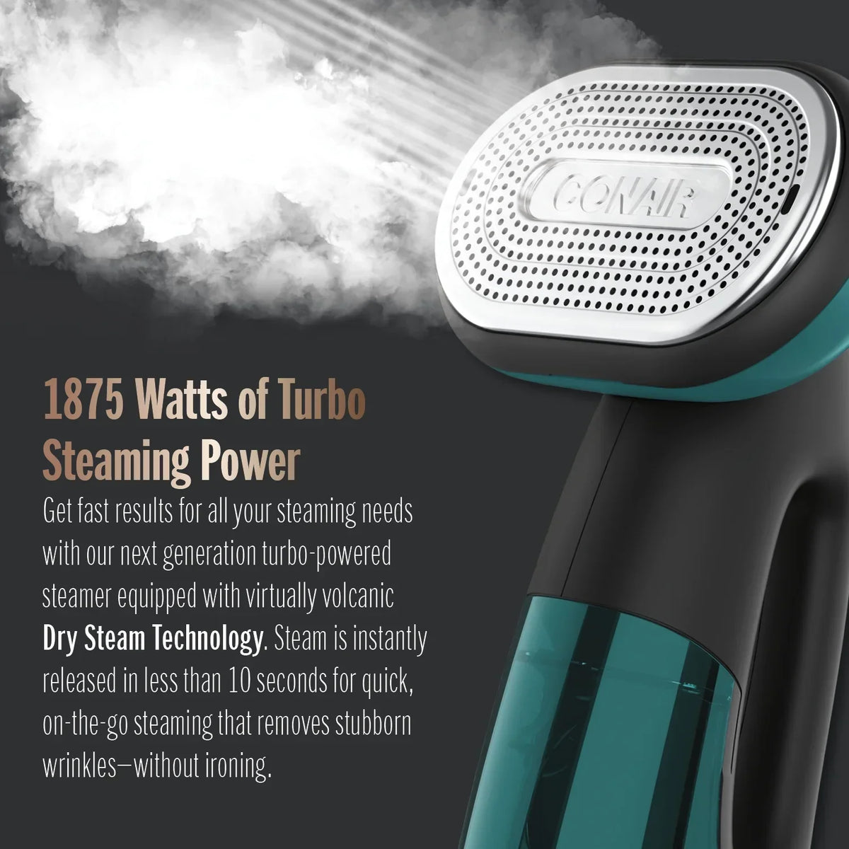 Nouveauté 2026 – Défroisseur vapeur portable Conair Turbo ExtremeSteam 1875 W, 2 en 1, taille unique, noir/vert GS107 (édition limitée