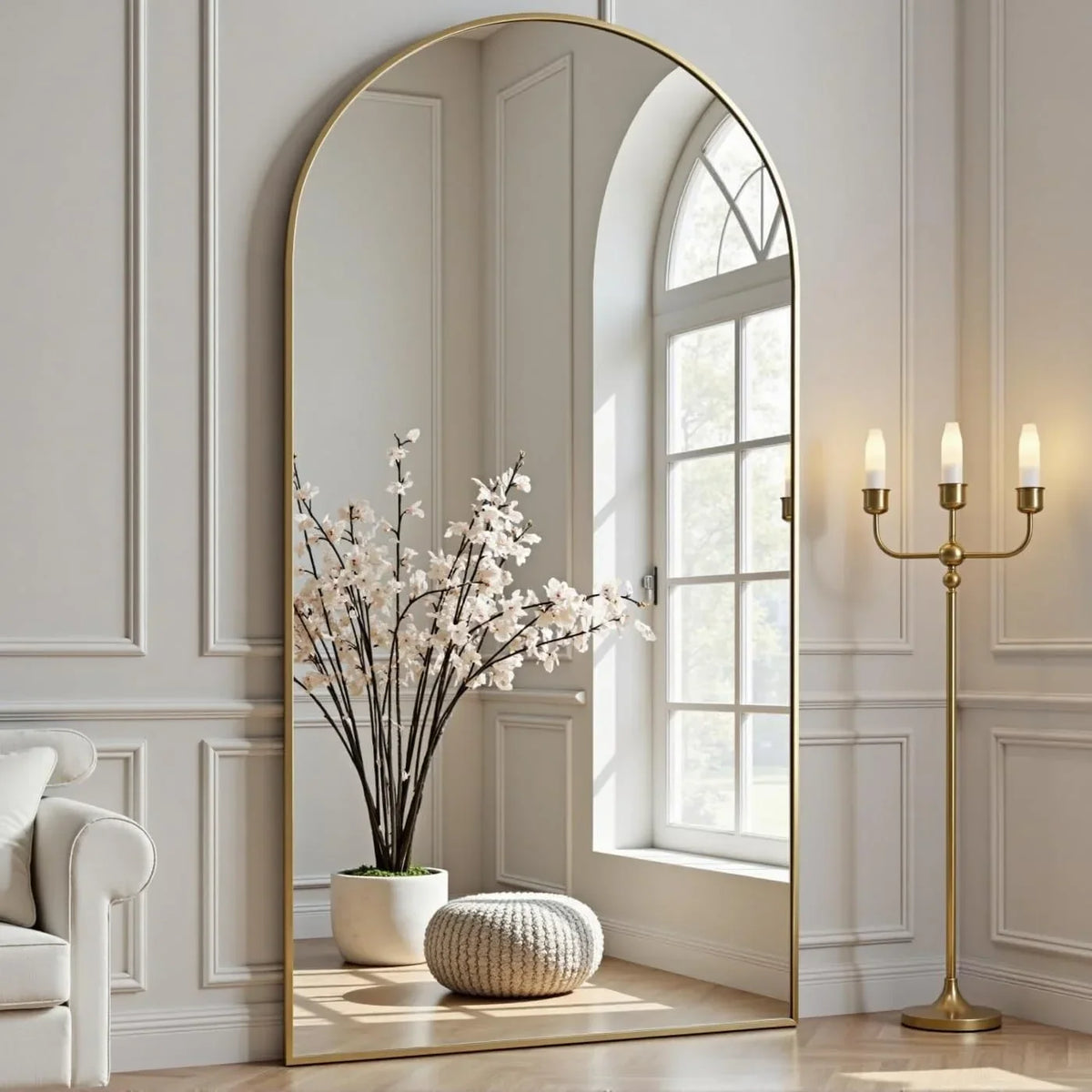 Nouveauté 2026 – Miroir sur pied Arched , grand miroir de corps 180 x 66 cm avec support, doré