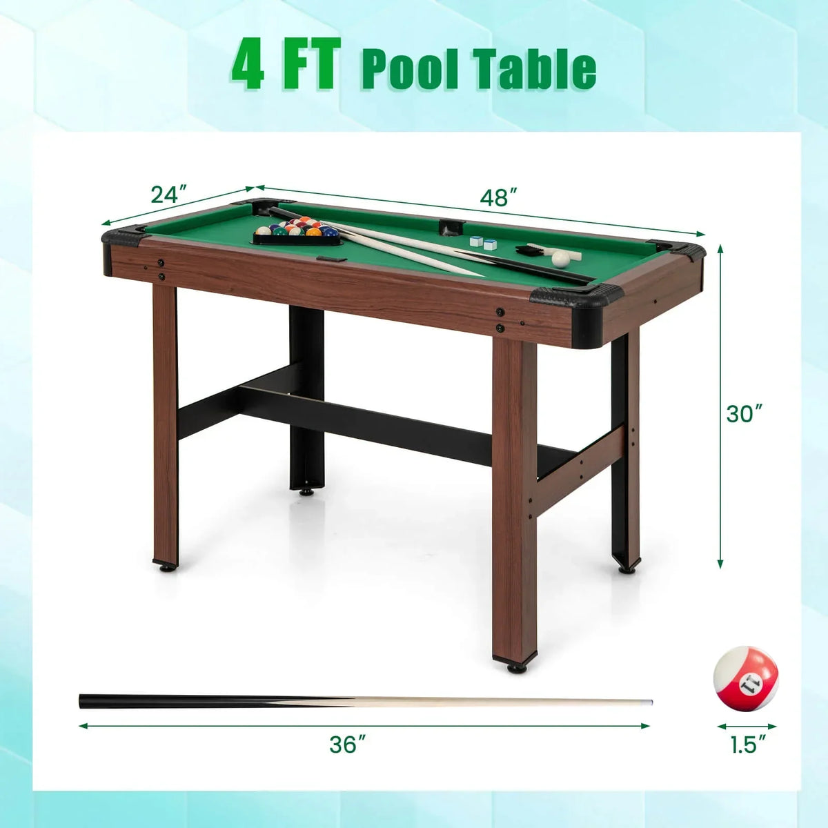 Nouveauté 2026 – Table de billard Costway 48" (122 cm) pour enfants et adultes avec jeu complet de boules, 2 queues de billard et 2 craies vertes