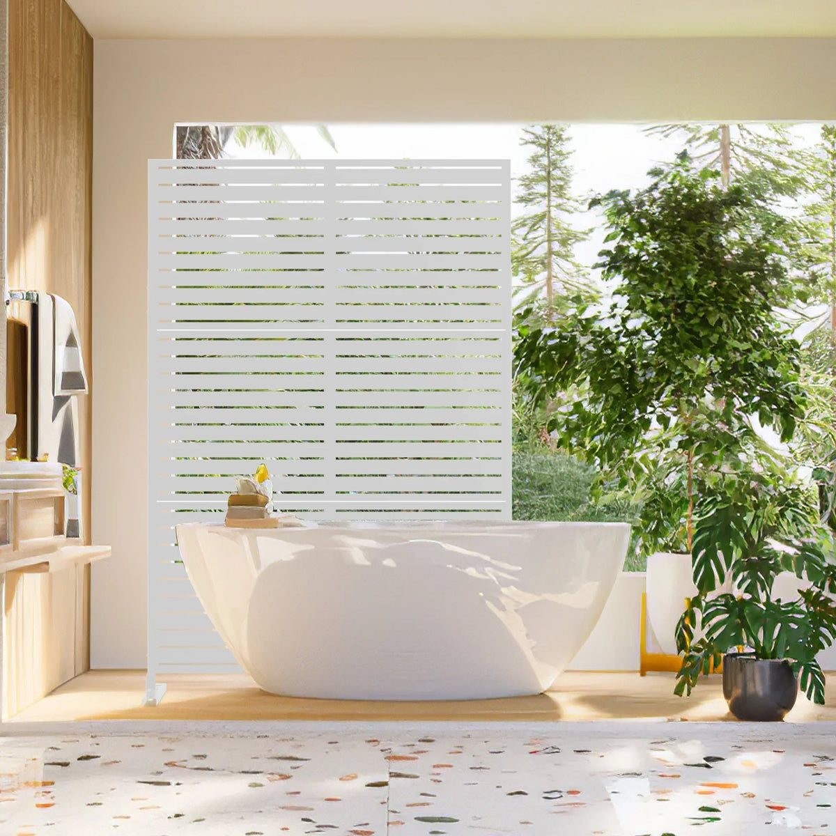 Nouveauté 2026 – Panneau de séparation extérieur en métal noir MAYEERTY 72*47" pour patio, style classique à persiennes