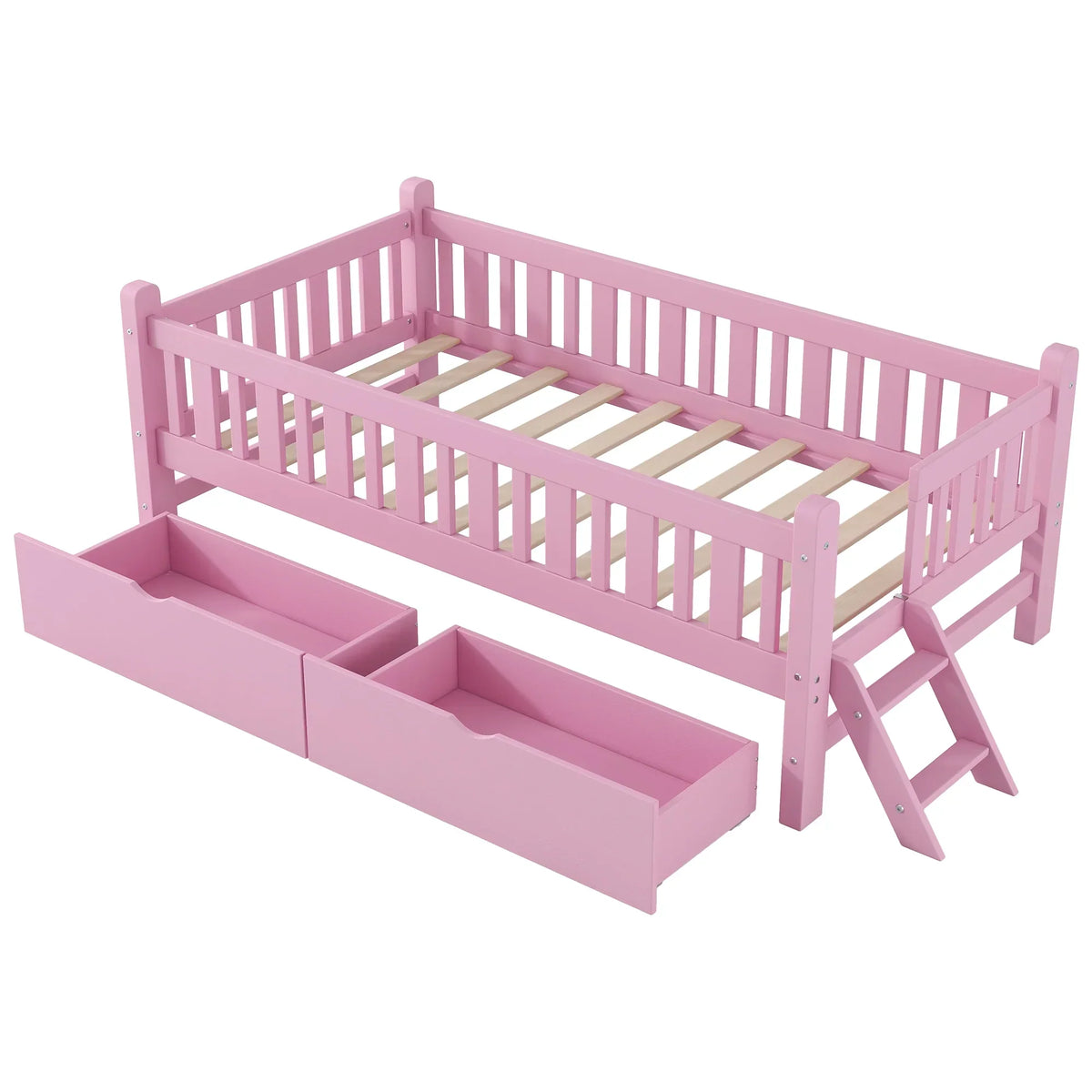 Nouveauté 2026 – Lit plateforme Euroco en bois, taille simple, avec 2 tiroirs et échelle, pour enfants et tout-petits, blanc