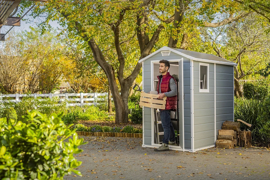 Nouveauté 2026 – Abri de jardin Keter Manor DD 213413 , 1,8 x 2,4 m, résistant aux intempéries, gris