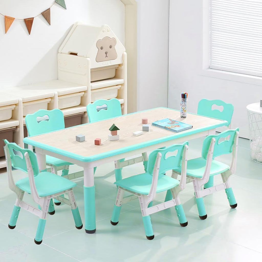 Nouveauté 2026 – Ensemble table et chaises pour enfants TROPOW , table réglable en hauteur pour tout-petits et 6 chaises, table multi-activités avec plateau à motifs graffiti et pieds antidérapants pour les enfants de 2 à 10 ans, idéale pour les gard