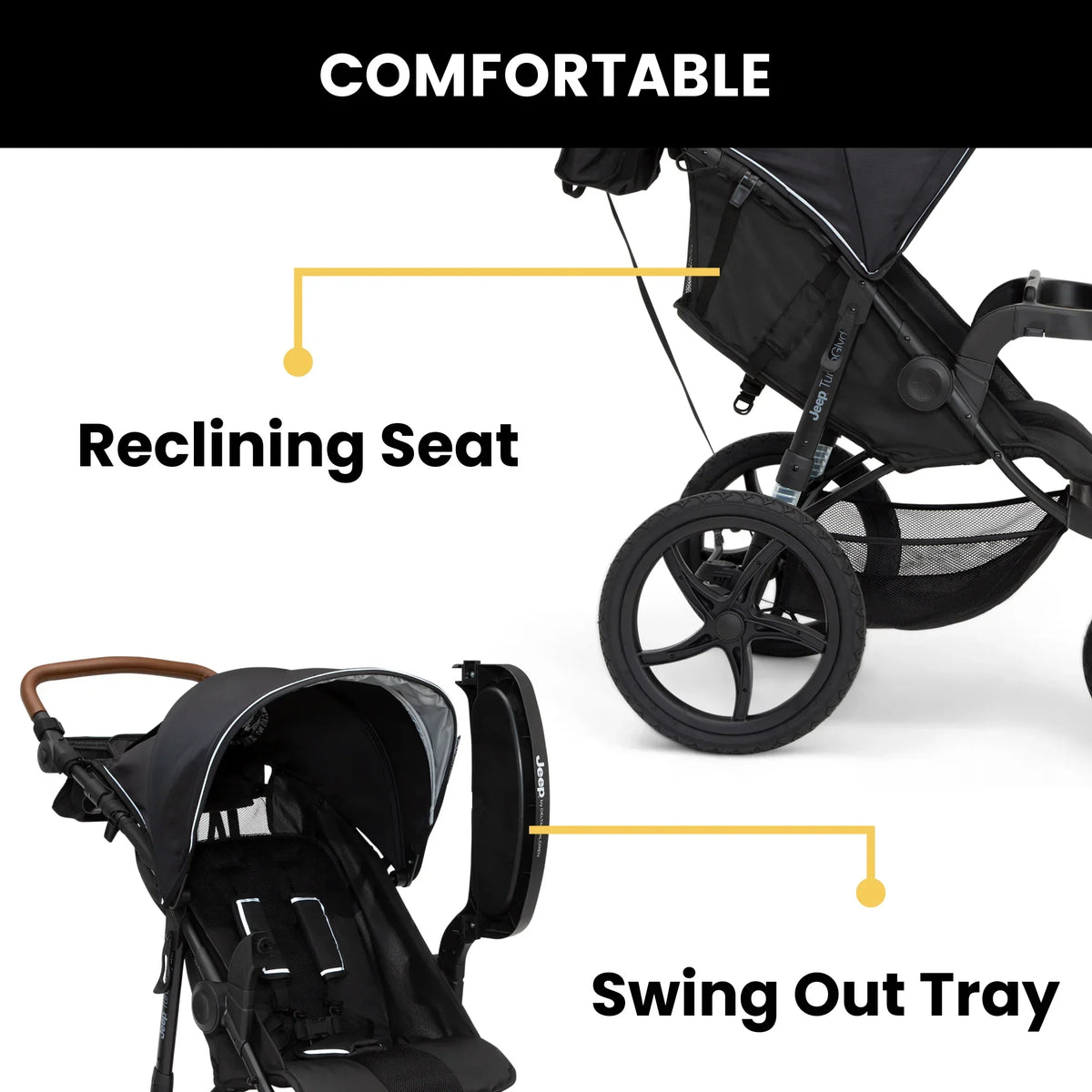 Nouveauté 2026 – Poussette de jogging Jeep TurboGlyde de Delta Children, noire