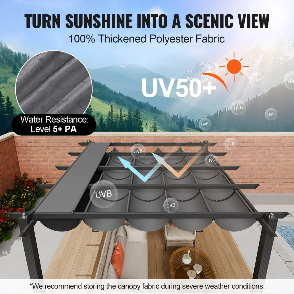Nouveauté 2026 – Pergola en aluminium KFFKFF 3 m x 3 m, avec auvent rétractable, idéale pour patio, jardin, terrasse et cour arrière - Gris