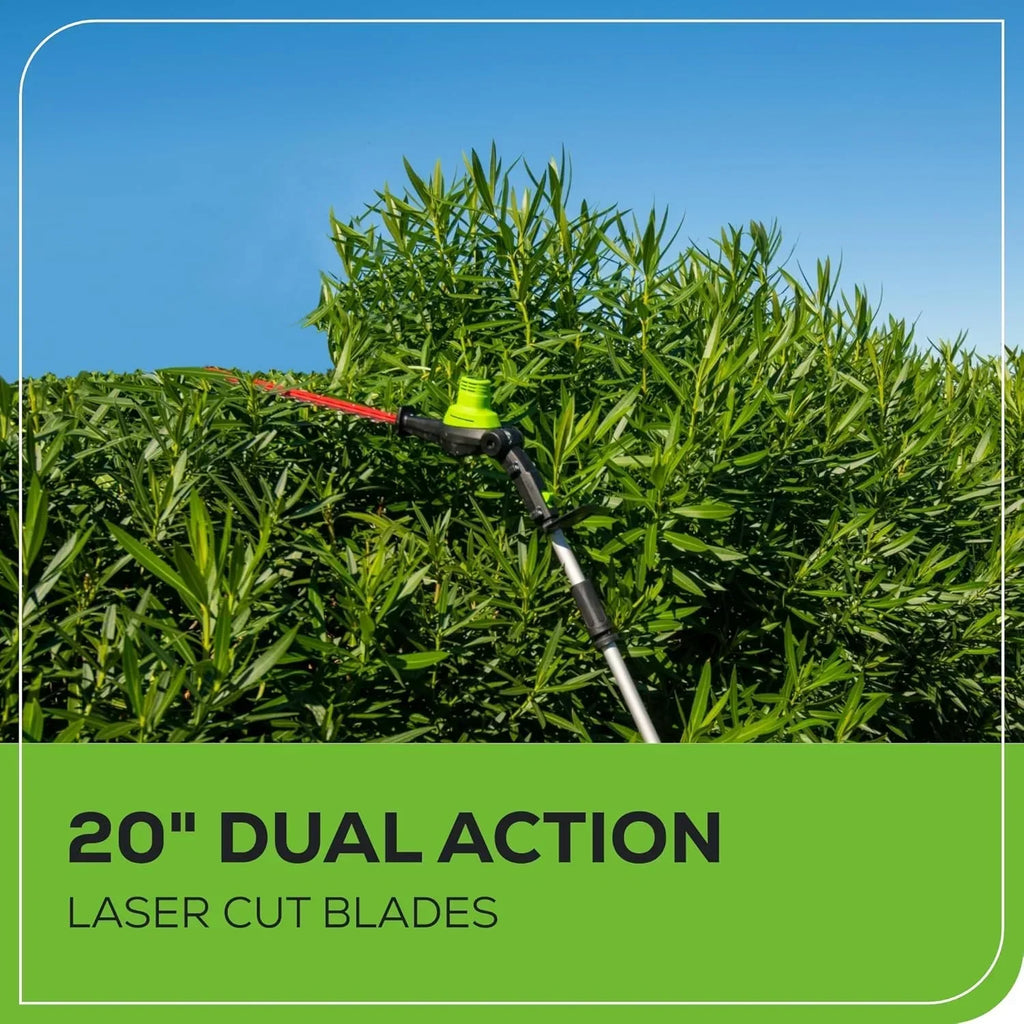 Nouveauté 2026 – Taille-haie sur perche sans fil Greenworks 60 V , batterie 2,0 Ah et chargeur inclus