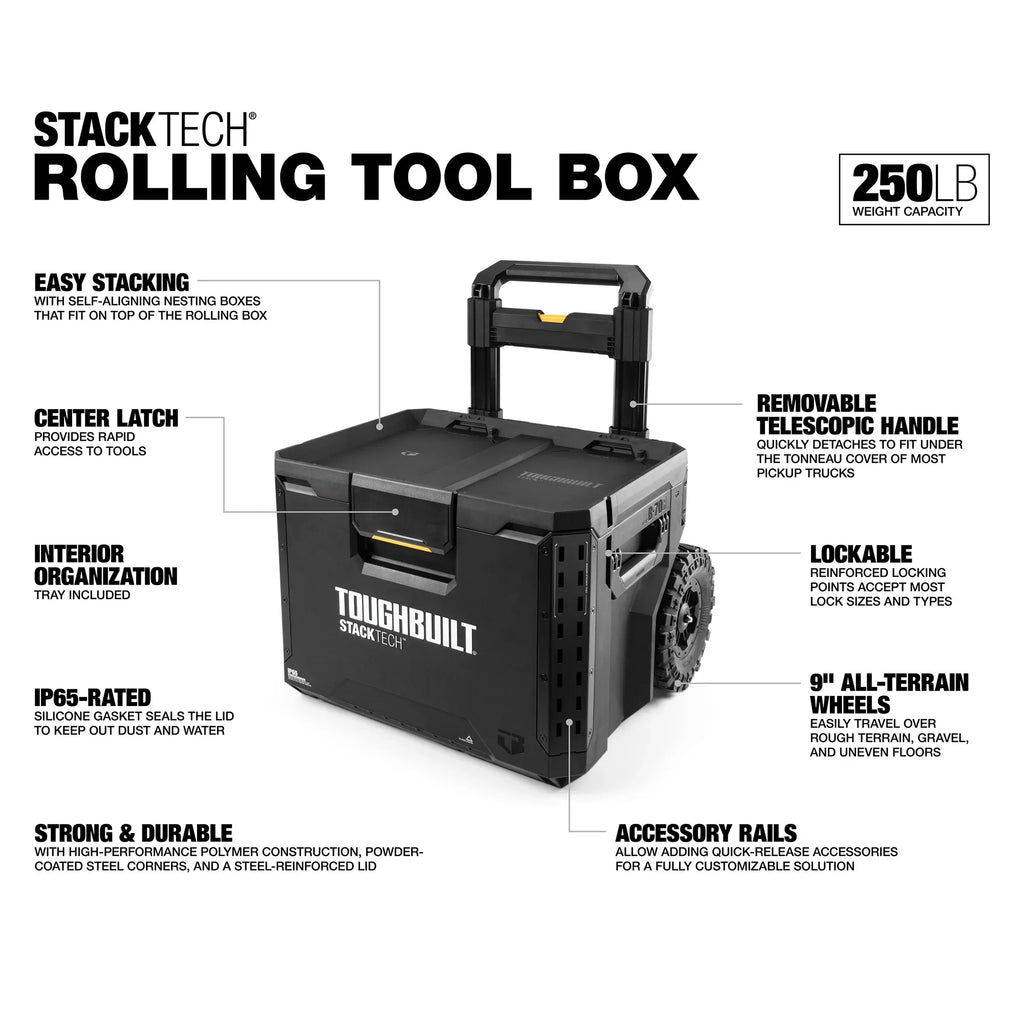 Nouveauté 2026 – Boîte à outils roulante ToughBuilt 2-en-1 portable avec roulettes et conception empilable