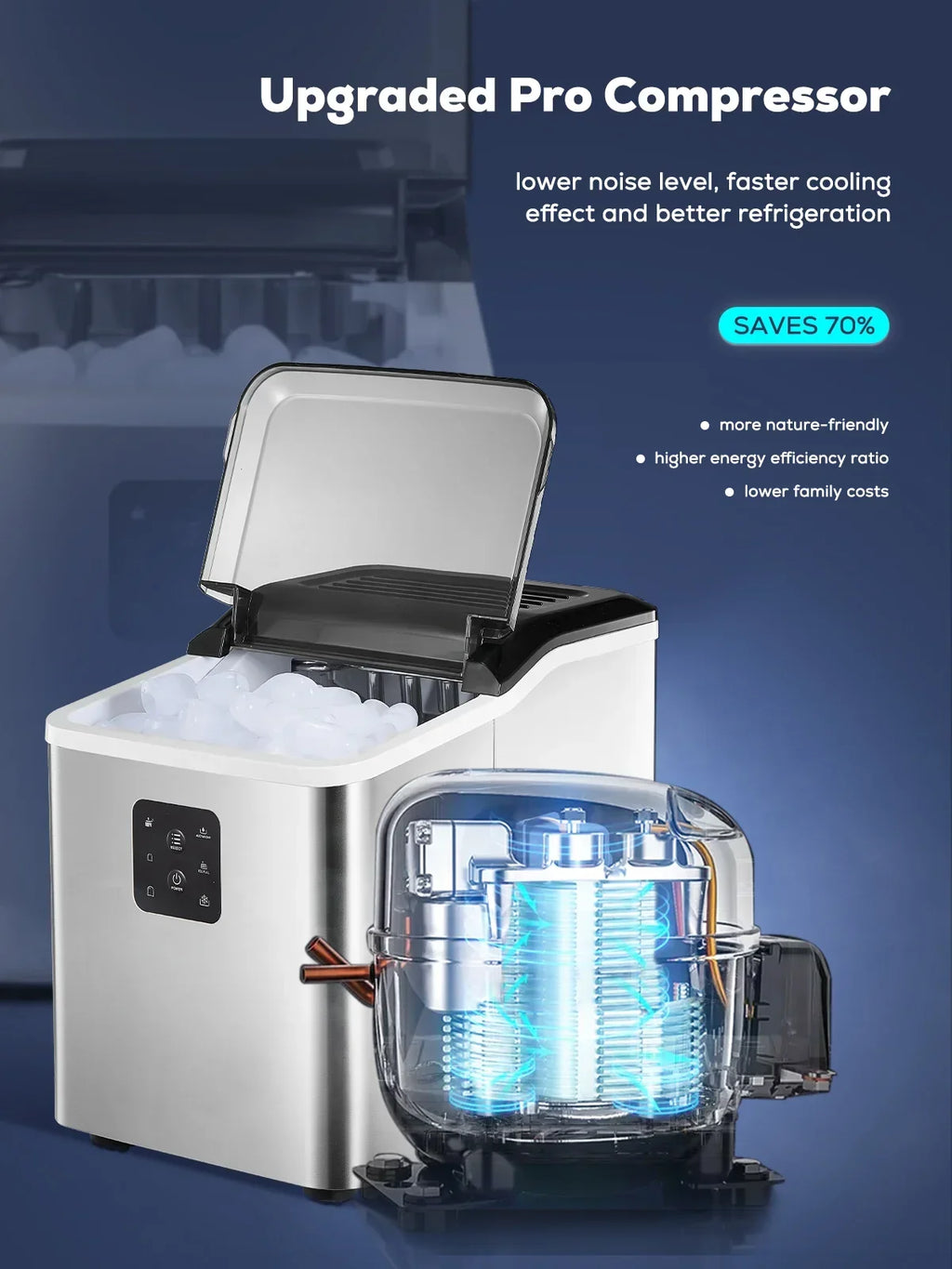 Nouveauté 2026 – Machine à glaçons en acier inoxydable , modèle de comptoir, 13,6 kg en 24 h, 9 glaçons en 5 min, 2 tailles, autonettoyante, FOHERE