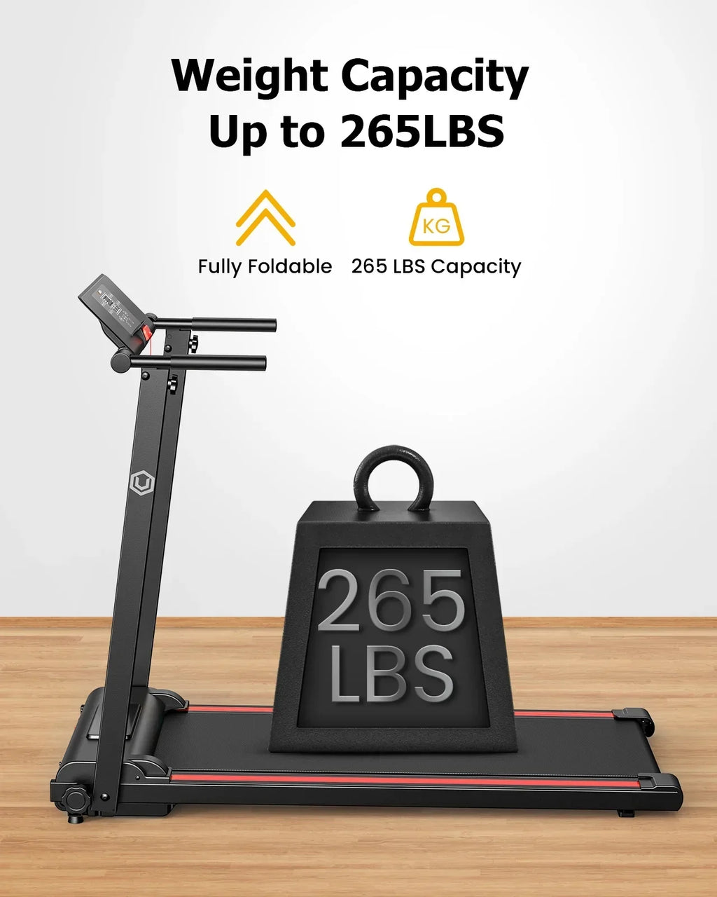 Nouveauté 2026 – Tapis de course pliable UREVO , mini-tapis de course portable de 2,25 CV pour la maison et le bureau, tapis de course compact avec 12 modes HIIT, écran LCD, capacité de 120 kg