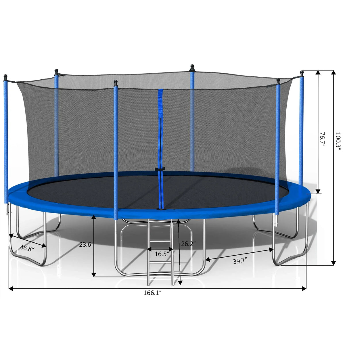 Nouveauté 2026 – Trampoline d'extérieur 4,27 m (14 pi) neuf de avec filet de sécurité, structure tubulaire en acier, échelle et filet de protection - Modèle robuste, bleu