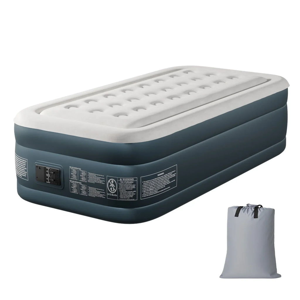Nouveauté 2026 – Matelas gonflable Zimtown , 45,7 cm (18 po), deux chambres, surélevé, avec pompe intégrée, portable, pour le camping en extérieur et en intérieur, gris et blanc