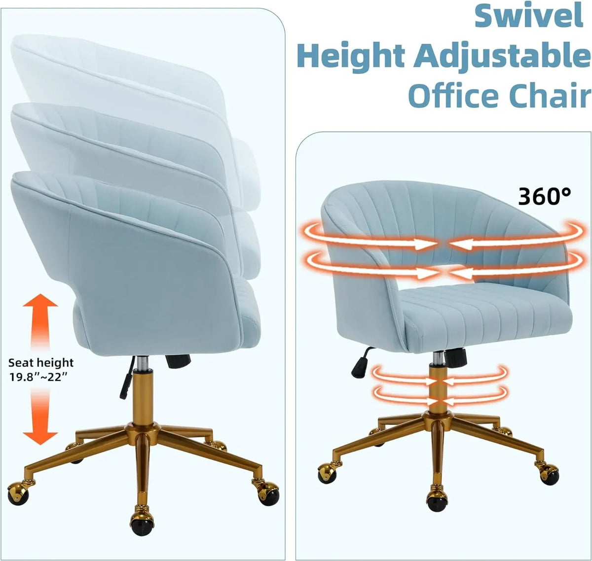 Nouveauté 2026 – Chaise de bureau Westice , chaise de travail en velours, chaise pivotante réglable en hauteur avec base dorée, idéale pour coiffeuse, bureau, salon ou salle informatique, beige