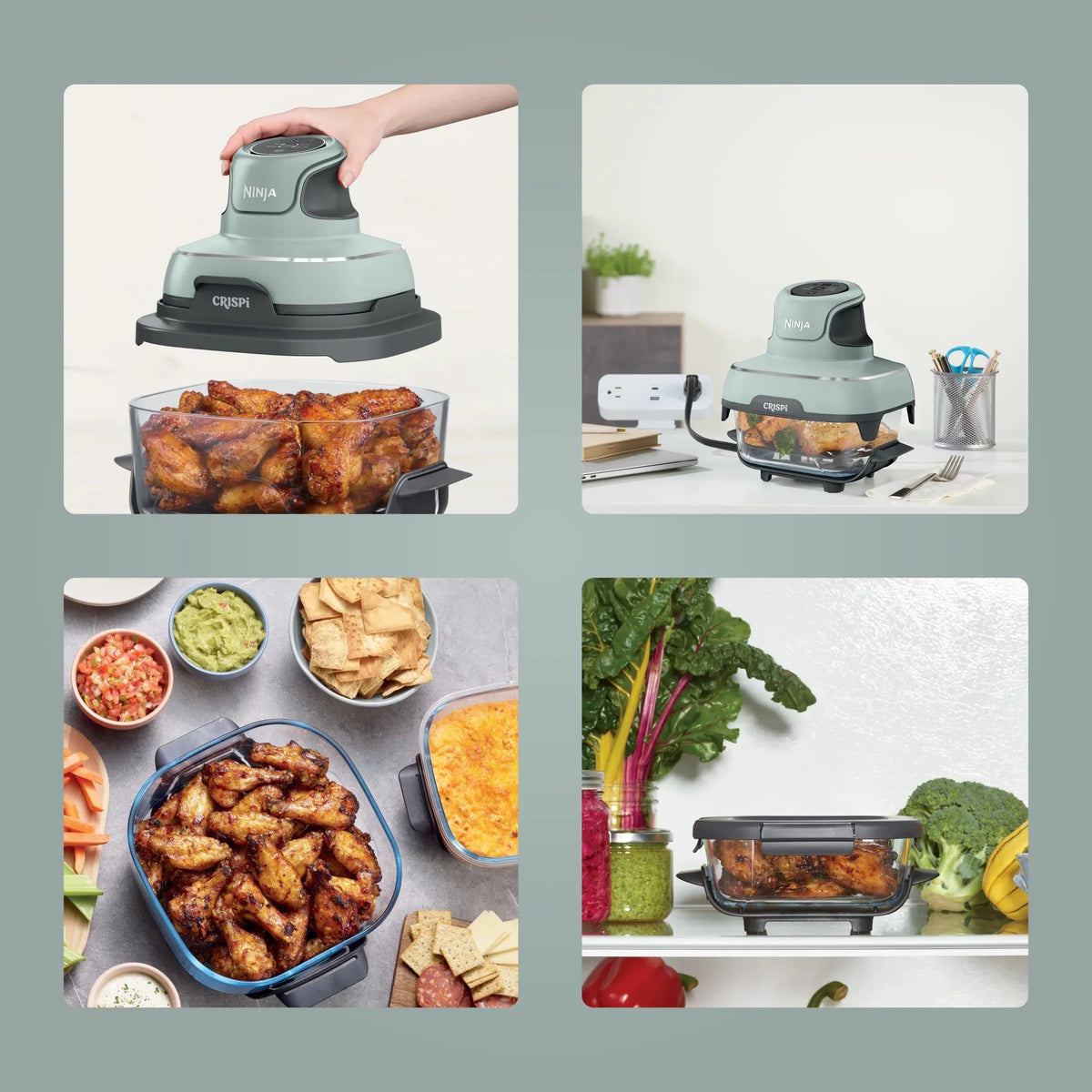 Nouveauté 2026 – Friteuse à air portable Ninja Crispi 4-en-1 en verre , récipients de 4 pintes et 6 tasses, Cyberspace