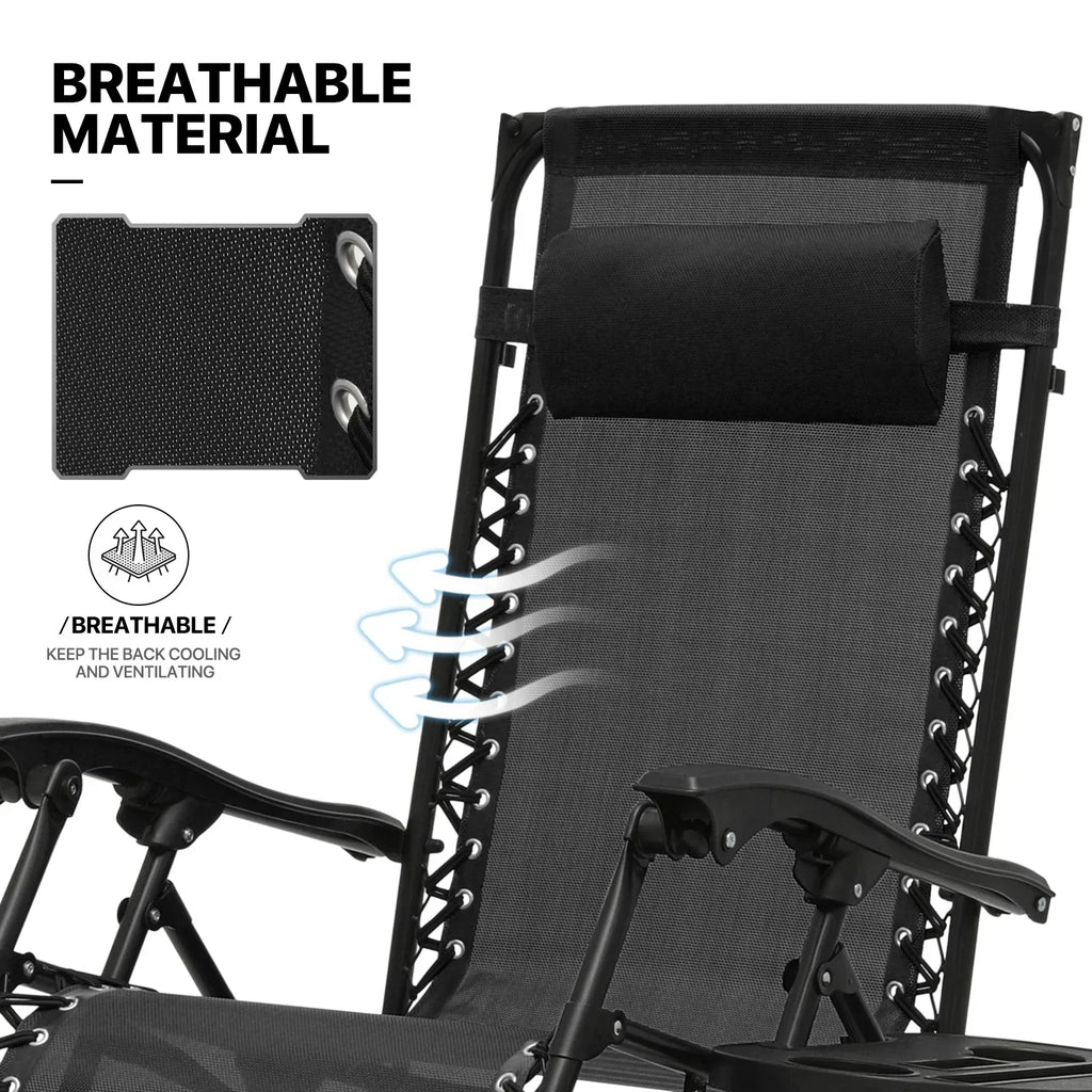 Nouveauté 2026 – Ensemble de 2 chaises MoNiBloom Zero Gravity , fauteuils de plage/terrasse pliables avec auvent et appui-tête, noirs