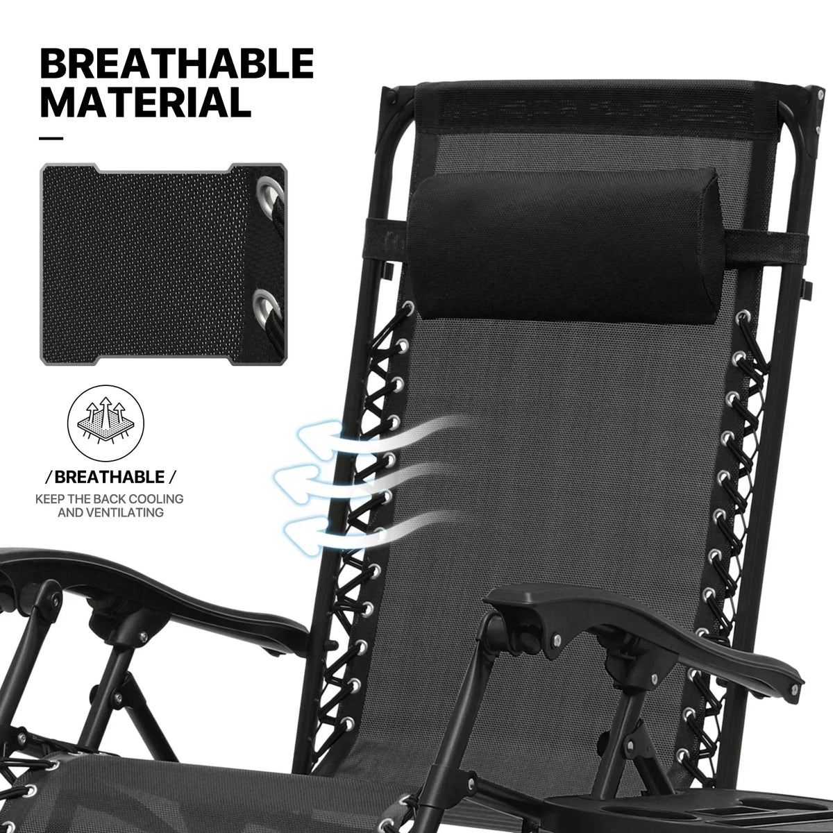 Nouveauté 2026 – Ensemble de 2 chaises MoNiBloom Zero Gravity , fauteuils de plage/terrasse pliables avec auvent et appui-tête, noirs