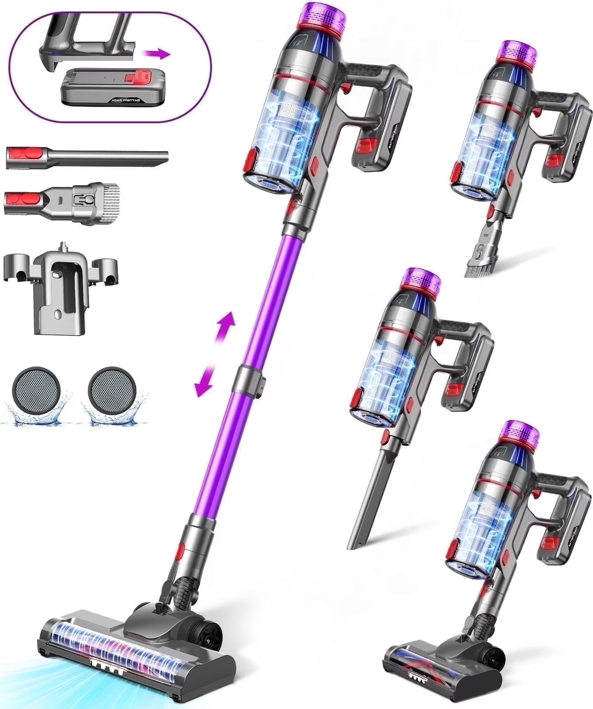 Nouveauté 2026 – Aspirateur sans fil Hosaud - 45 000 Pa, 550 W, 55 min d'autonomie, 2 600 mAh - Léger et idéal pour la maison, les poils d'animaux, les tapis et les sols (violet