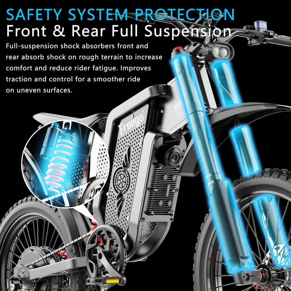 Nouveauté 2026 – Vélo tout-terrain électrique Freego X2 Pro , vitesse maximale de 80 km/h, moteur de 6000 W (crête), batterie 60 V 30 Ah, pneus 19 x 2, suspension intégrale, freins hydrauliques, accélérateur à mi-course, homologué UL2849