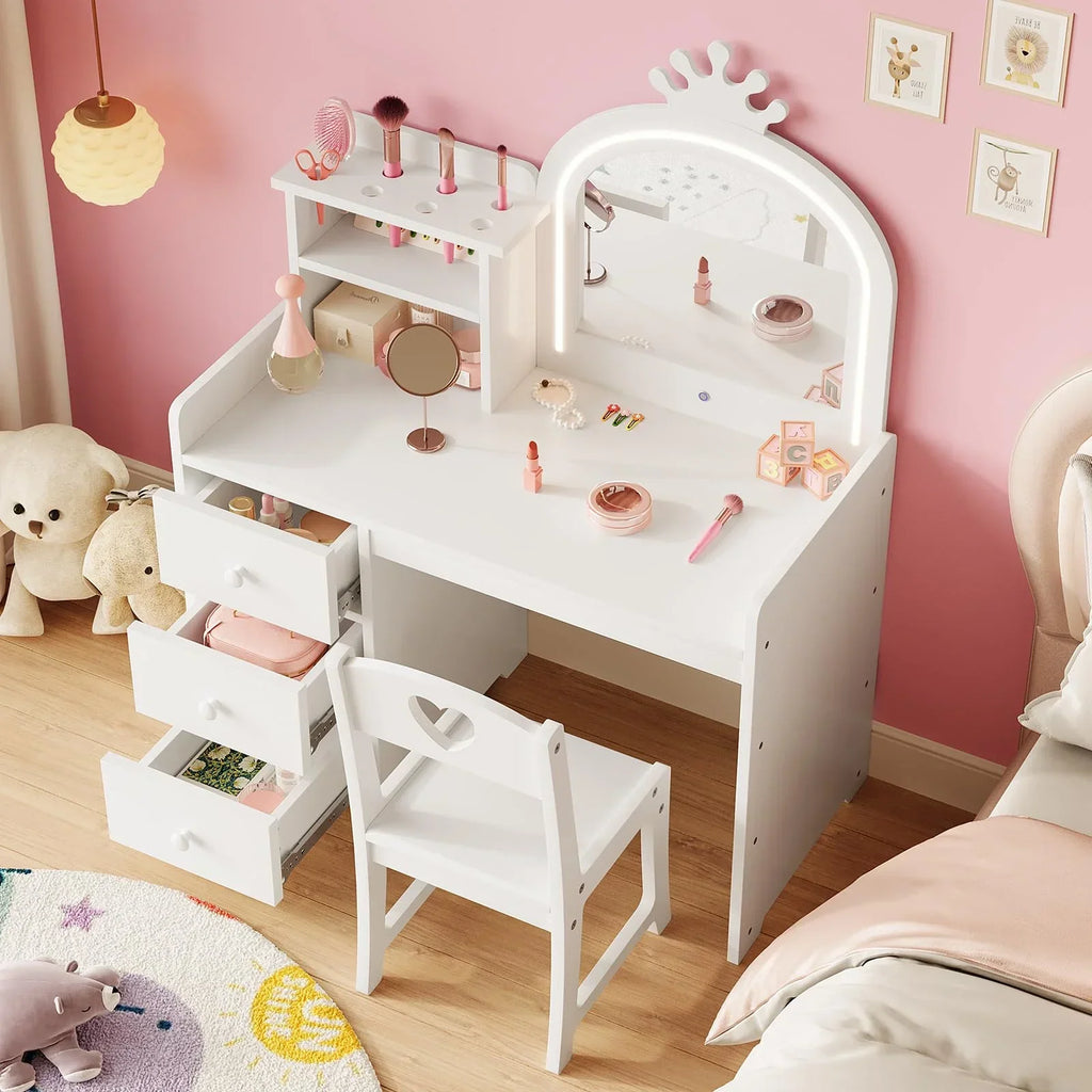 Nouveauté 2026 – Ensemble coiffeuse Yeshouse Princess pour filles avec rangement et éclairage