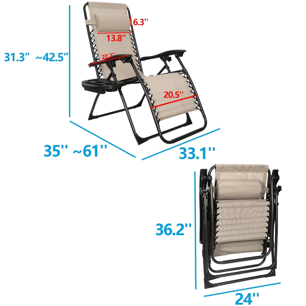 Nouveauté 2026 – HomGarden Lot de 2 chaises zéro gravité en acier - Beige