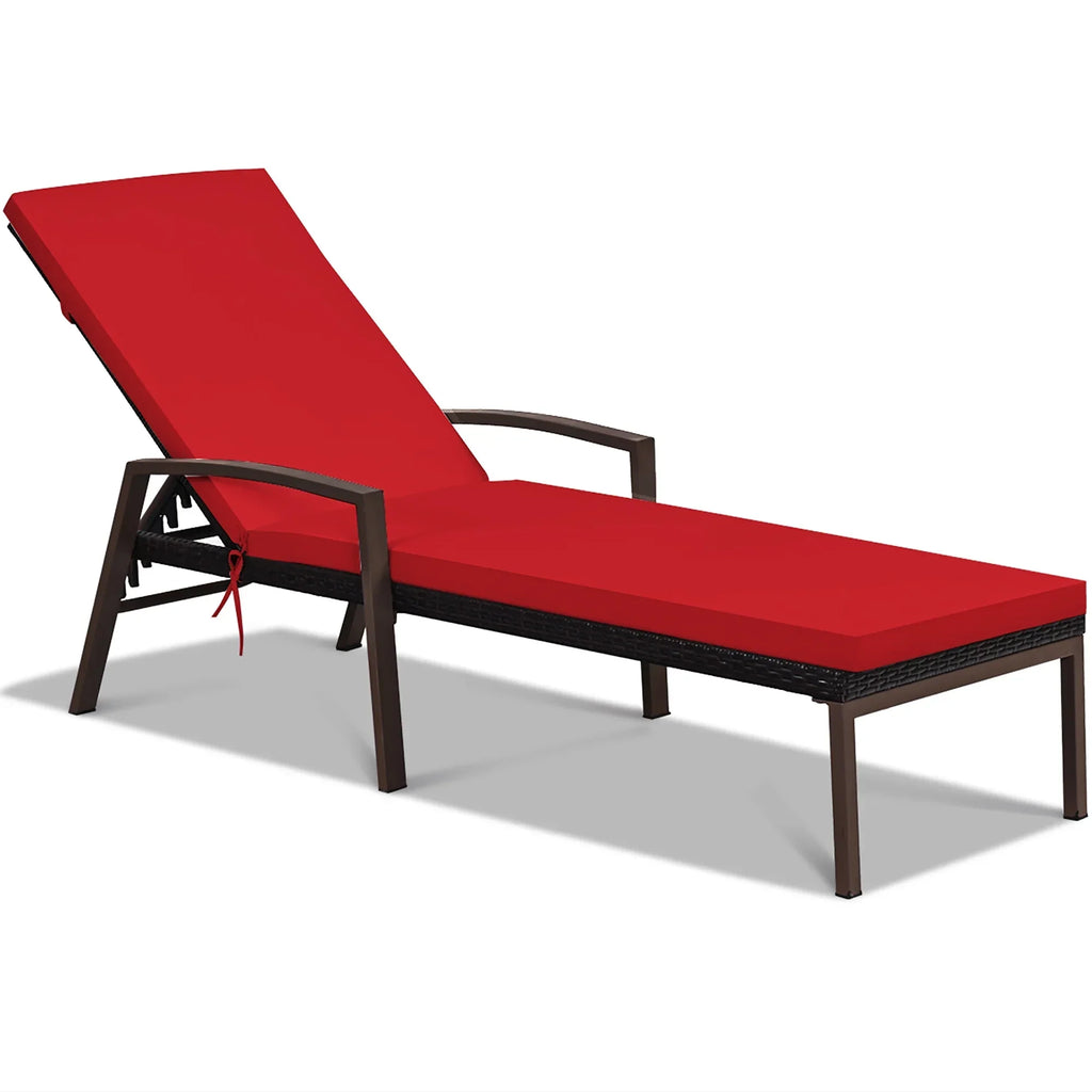 Nouveauté 2026 – Costway Lot de 2 chaises longues de patio en rotin, dossier inclinable, coussin réglable, rouge