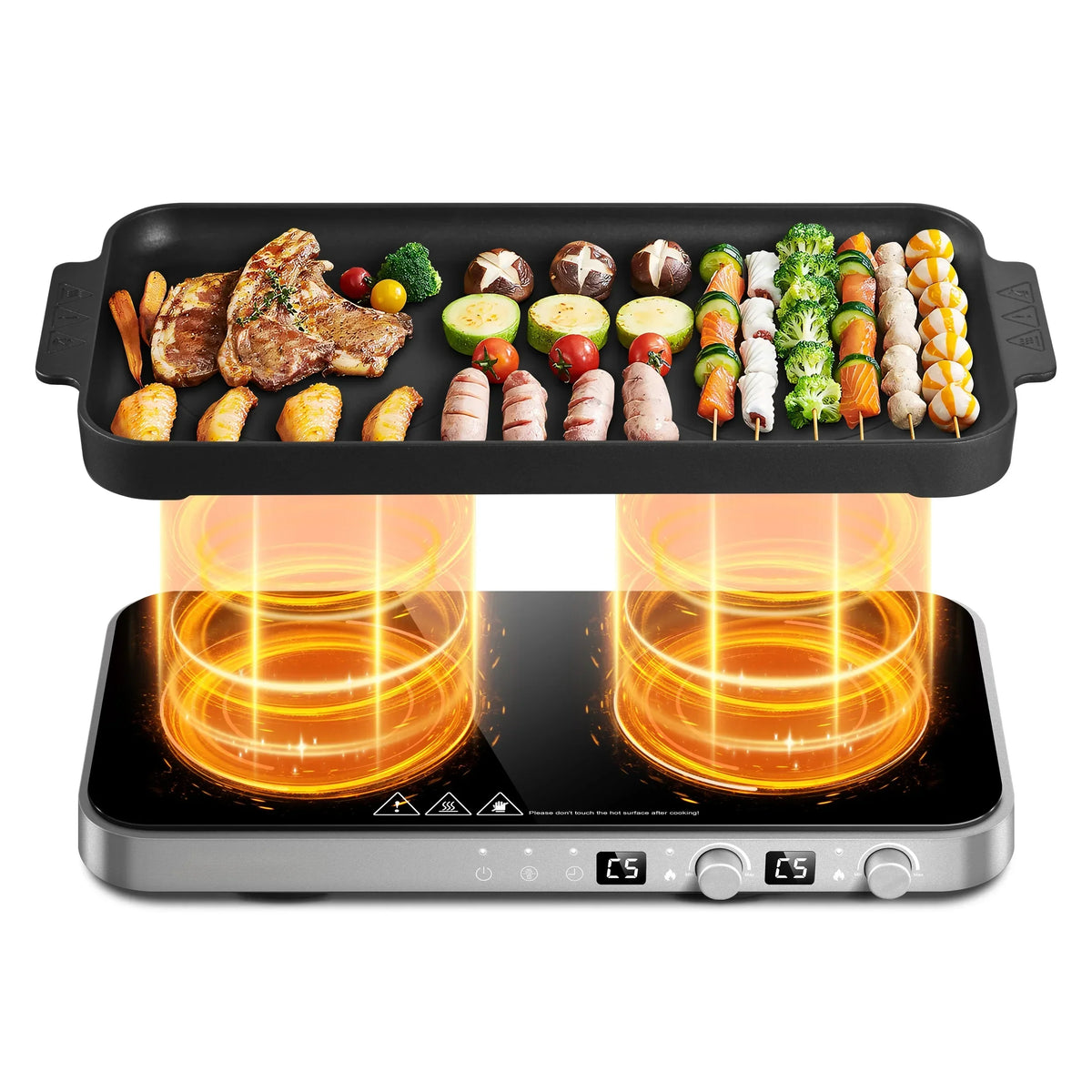 Nouveauté 2026 – Plaque de cuisson à induction portable double Sunmaki avec plaque de cuisson amovible antiadhésive, 1800 W, 2 brûleurs, commandes tactiles, 9 niveaux de puissance, minuterie 99 min, idéale pour les fêtes de famille
