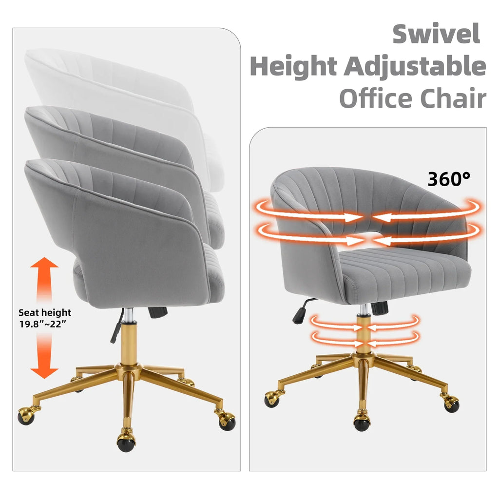 Nouveauté 2026 – Chaise de bureau Westice , chaise de travail en velours, chaise pivotante réglable en hauteur avec base dorée, idéale pour coiffeuse, bureau, salon ou salle informatique, beige