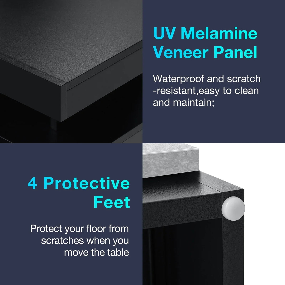 Nouveauté 2026 – Table de chevet LED Hommpa avec station de charge sans fil, ports USB Type-C, 3 tiroirs, finition laquée noire, style moderne et élégant, hauteur 68 cm (26,8 pouces). Idéale pour la chambre à coucher