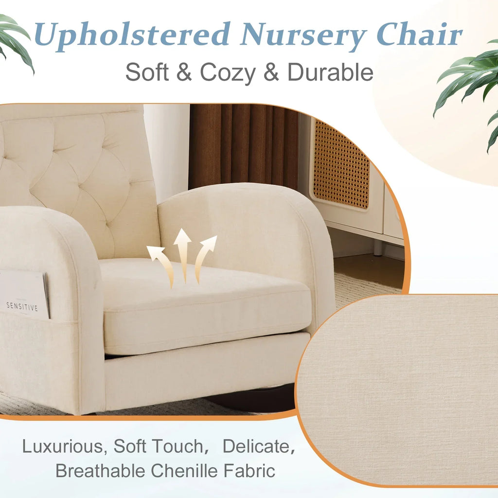 Nouveauté 2026 – Fauteuil à bascule Ktaxon , fauteuil de lecture inclinable, confortable, revêtu de velours peluche, canapé à bascule une place, beige, idéal pour le salon, la chambre d'enfant ou la chambre à coucher