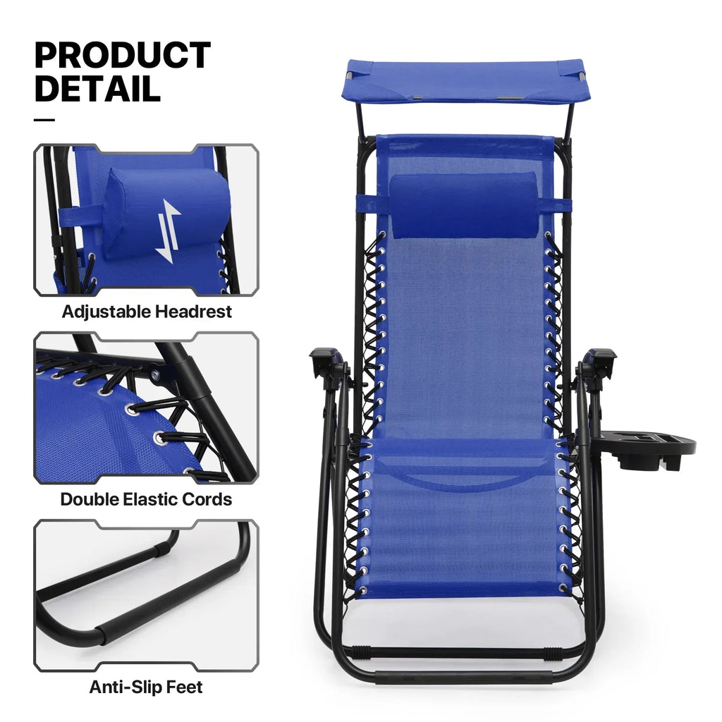 Nouveauté 2026 – Ensemble de 2 chaises MoNiBloom Zero Gravity , fauteuils de plage/terrasse pliables avec auvent et appui-tête, noirs