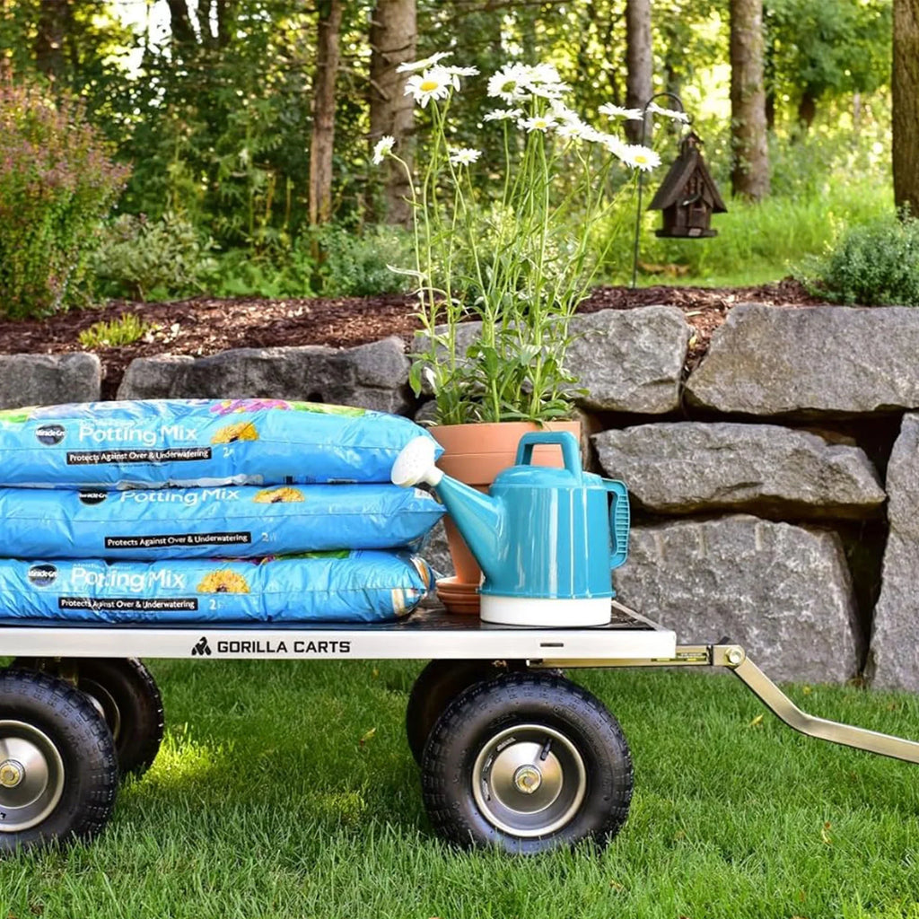 Nouveauté 2026 – Chariot utilitaire en acier Gorilla Carts, capacité de 1000 lb, modèle n° GOR1001-Com, pneus pneumatiques de 13 pouces